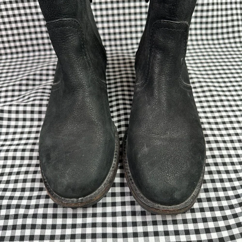 Tory Burch Simone Suede Leather Moto Ankle Bootie Side Zip Logo Black Womens 7.5